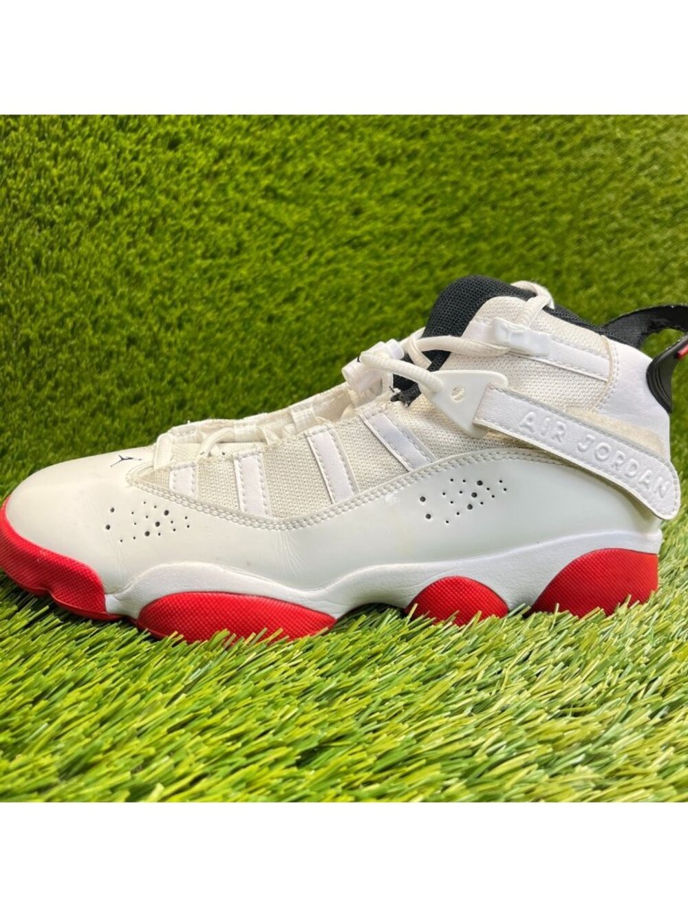 Nike Air Jordan 6 Rings Boys Size 6.5Y White Red Athletic Leather Shoes Sneakers